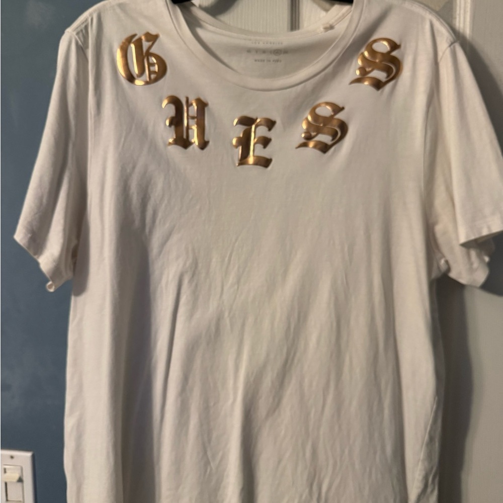 Guess White Tee with Gold Accents